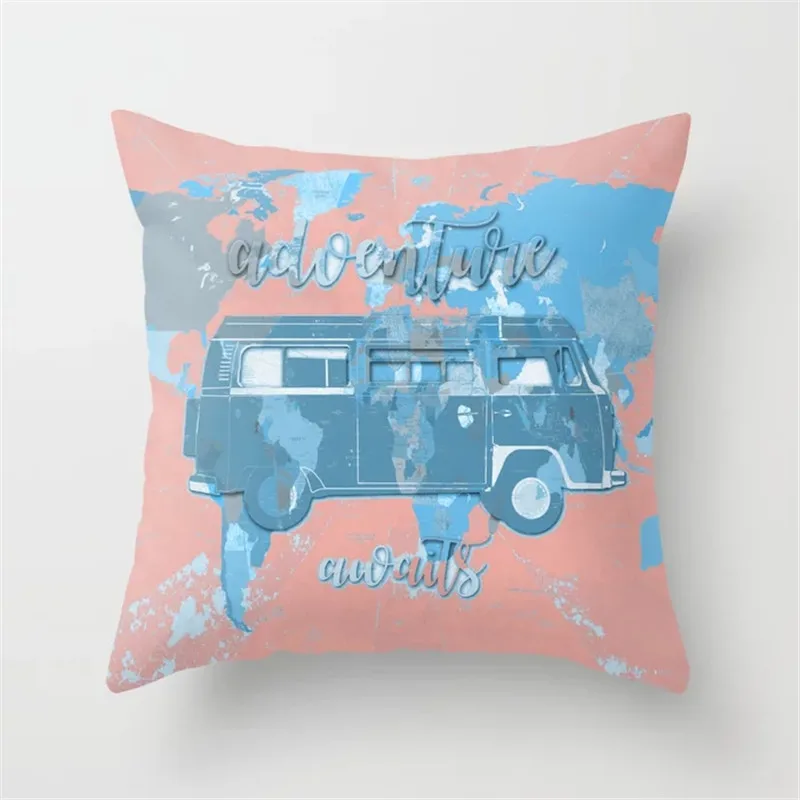 Наволочка в винтажном стиле с рисунком карты мира хлопковая Полиэстеровая