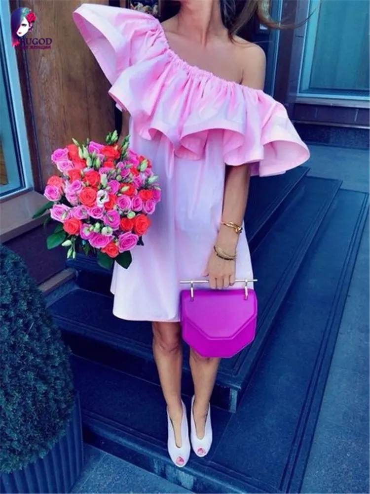 light pink Летнее платье, новинка, модное женское платье, белое, розовое, сексуальное, без бретелек, с оборками, Мини платье для вечеринки, Макси платье с поясом - Цвет: light pink