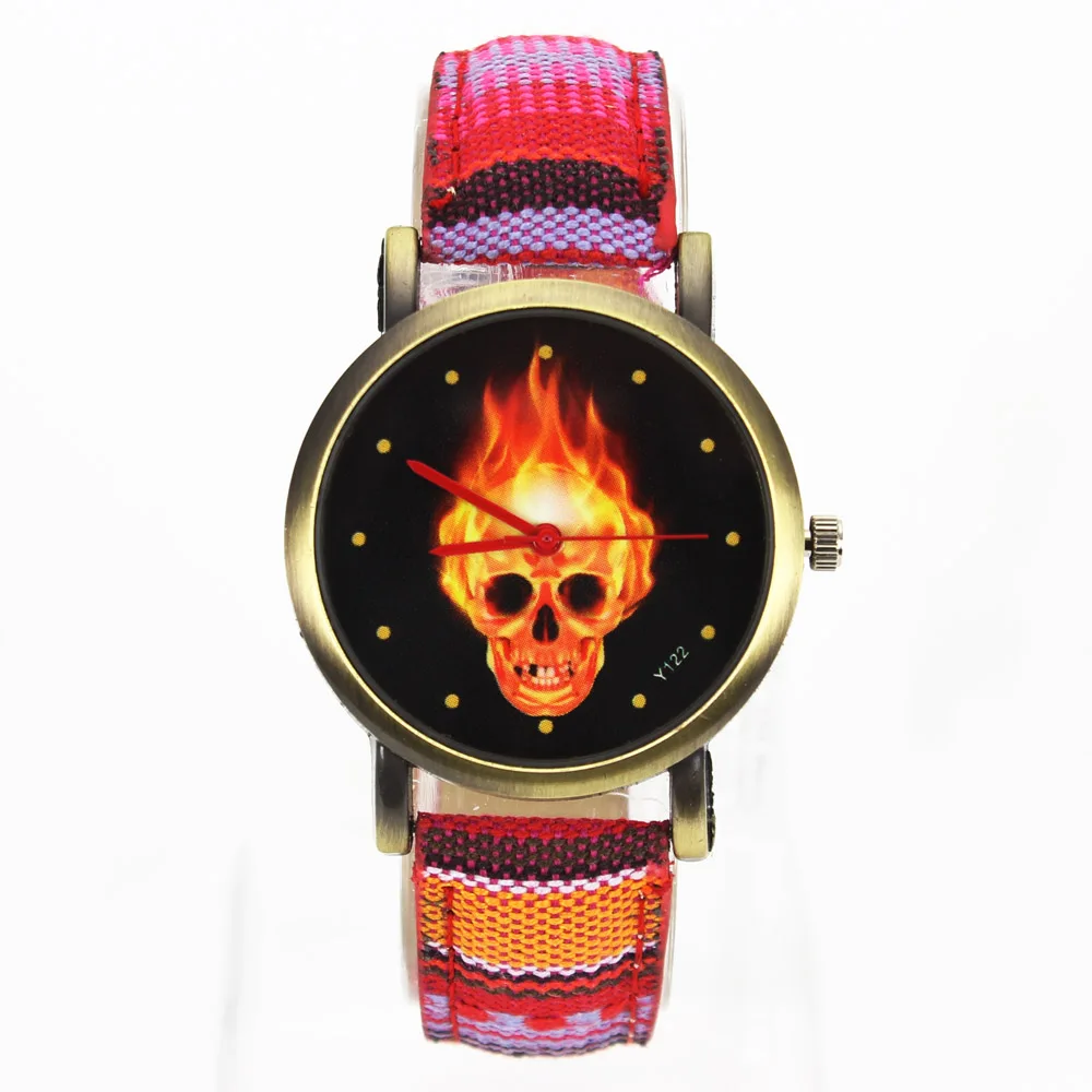 Женские/мужские наручные часы Fire Hot Dark burn Skull для Хэллоуина Холщовый ремешок