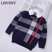 2021 shirt collar boys sweaters baby stripe plaid pullover knit kids clothes autumn winter new children sweaters boy clothing