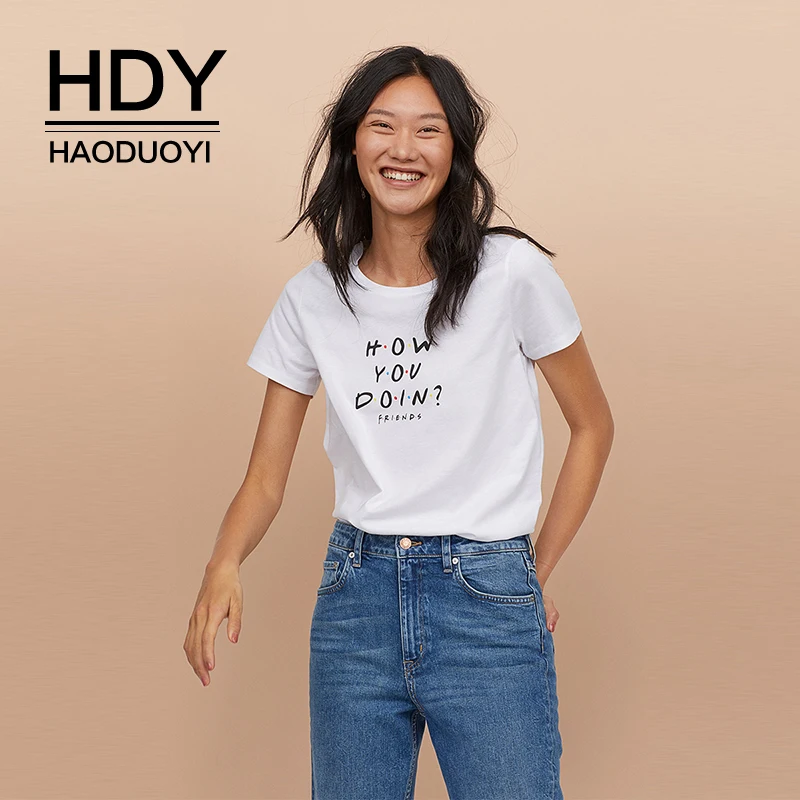Женская футболка с принтом HDY Haoduoyi повседневная спортивная Однотонная коротким