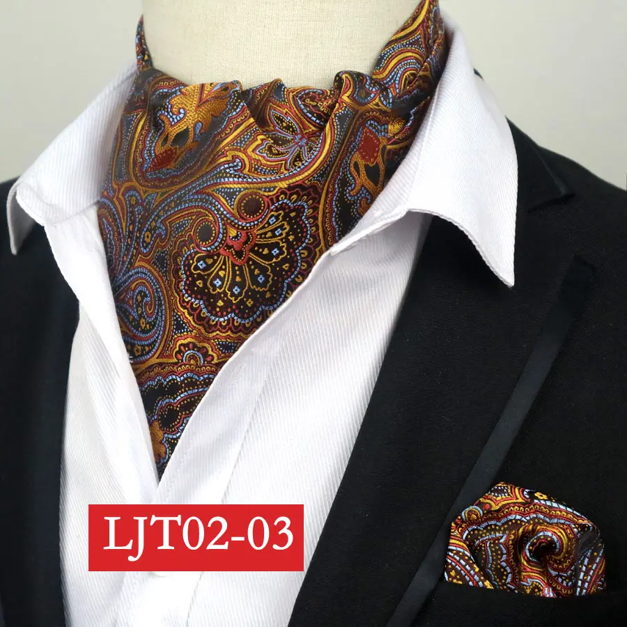 LJT02-03 YISHLINE винтажный Шелковый мужской аскотский галстук и платок Набор Цветочный Пейсли Карманный квадратный галстук наборы для свадебной вечеринки - Цвет: LJT02-03