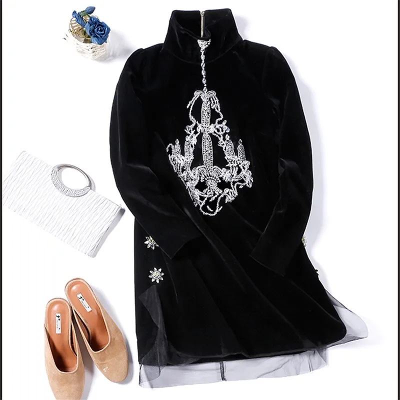 Женское бархатное платье водолазка с длинным рукавом на пуговицах|turtleneck dress|dress