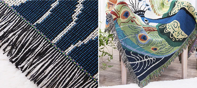 Высококачественное вязаное покрывало с павлином для кровати/дивана