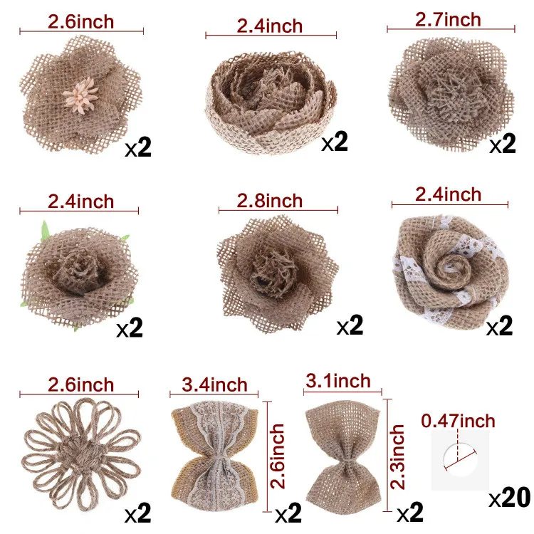 

18 Pieces Burlap Flowers Rustic Lace Flower Bow Knot Roses with Adhesive Glue Point for DIY Craft Bouquets Home Wedding Christma