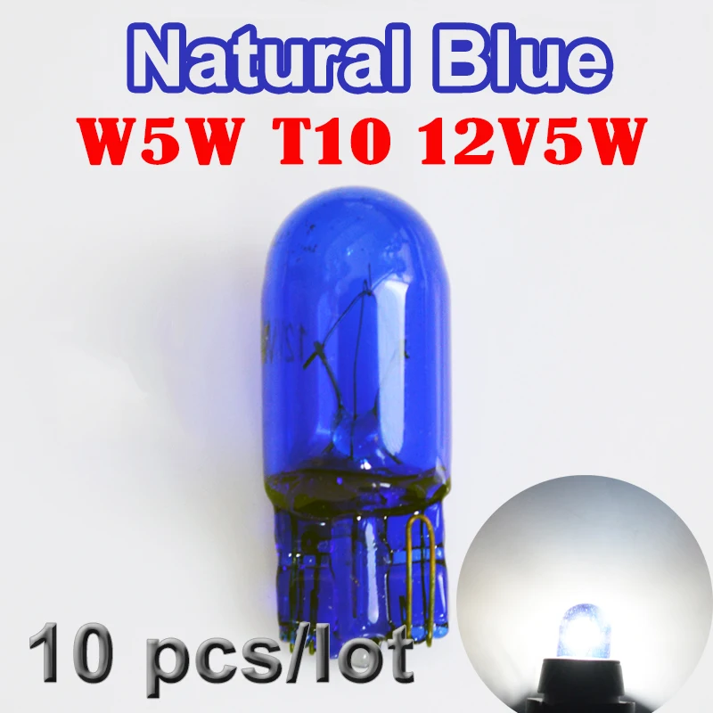 Flytop (10 шт./лот) 501 W5W XENON T10 натуральное голубое стекло 12V 5W W2.1x9.5d однонитевая супер