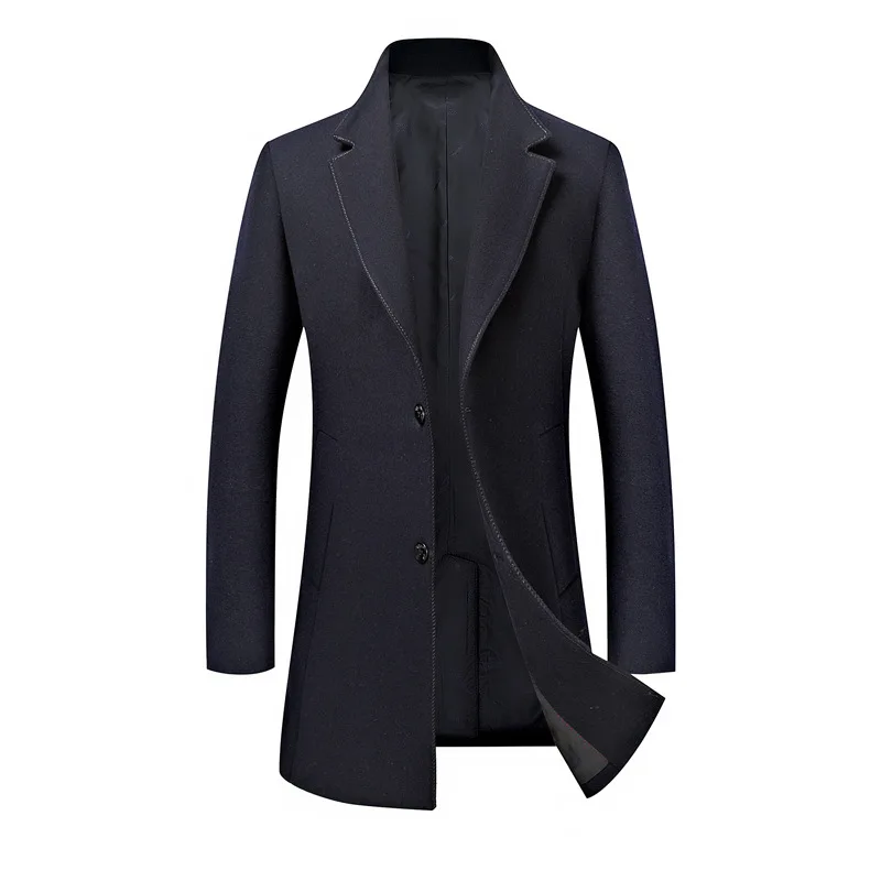 Navy blue Для мужчин; шерстяное пальто Для мужчин Slim Fit Бизнес Тренч Повседневное шерстяное пальто для зимы модная мужская куртка-ветровка - Цвет: Navy blue