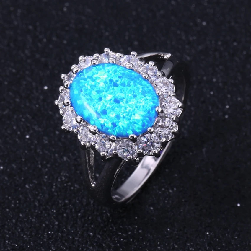 ZHE FAN Trendy Big Oval Egg Shape Blue Fire Opal Ring AAA Cubic Zircon Halo Engagement Wedding Rings for Women White Pink Brown | Украшения