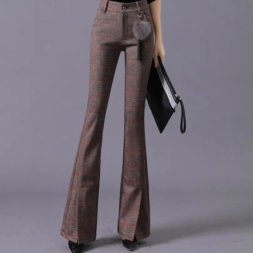 Брюки женские черные и белые плотные с высокой талией|flare pants|high waist pantspants female |