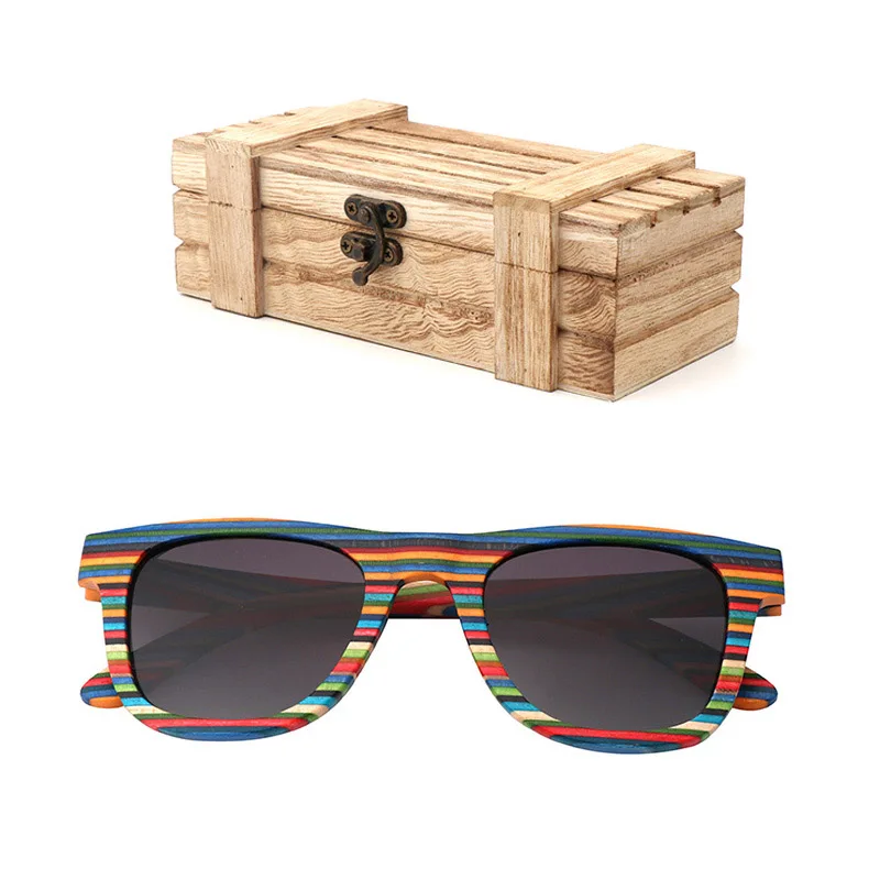 02 wood box Модные женские поляризованные солнцезащитные очки мужчин деревянные солнцезащитные очки путешествия пляжные деревянные очки с коробкой - Цвет линз: 02 wood box