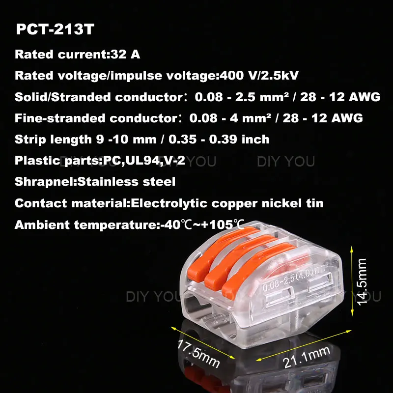 30/50/100 шт PCT-213T Укрась свою 222-413 3Pin Мини Быстрый провод разъема Универсальный проводка кабеля Разъем пуш-ап-в клеммный блок