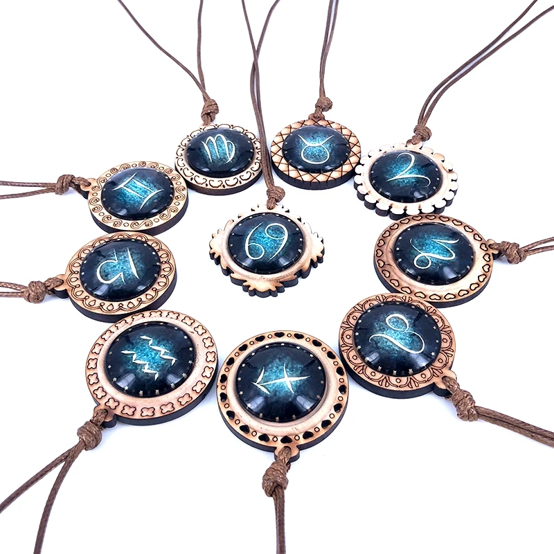25 мм стеклянный кабошон ожерелье 12 созвездий чакра деревянная подвеска для