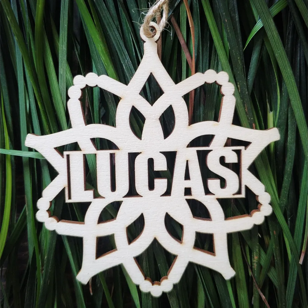 

Custom Christmas Ornament Personalized Snowflake with Names Hanging Wood Snowflake Holiday Decor Winter Christmas Tree Decor