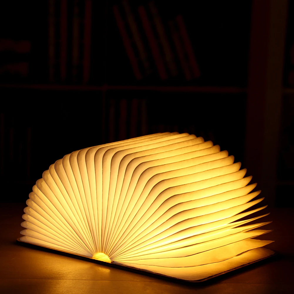 USB Перезаряжаемые LED складная деревянная книга Форма настольная лампа ночник свет книга прикроватной тумбочке украшения Ночь Настенный светильник