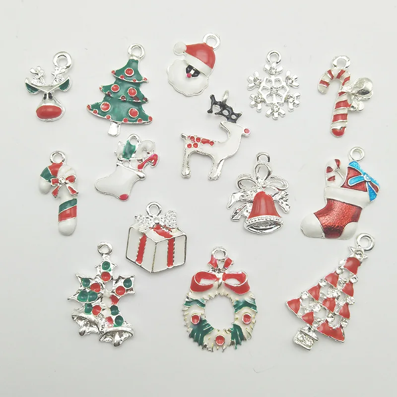 

50PCS Mix Enamel Christmas Charms Claw Clasp Pendants For DIY Jewelry