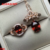 kjjeaxcmy fine jewelry 925 sterling silver inlay large natural garnet lady ring pendant set
