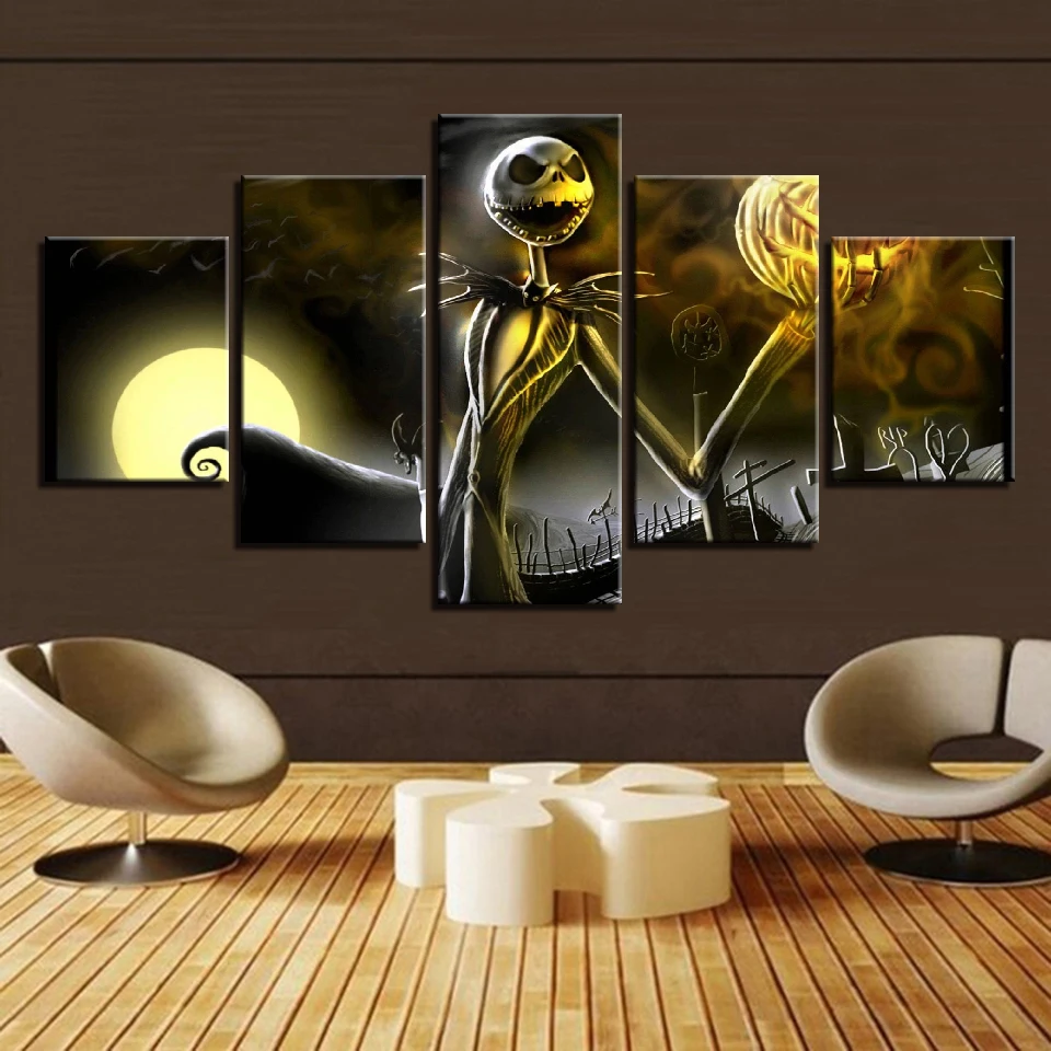 Canvas Wall Art Pictures Frame Home Decor Living Room Halloween Poster 5 Pieces HD Printed Nightmare Before Christmas Painting | Дом и сад