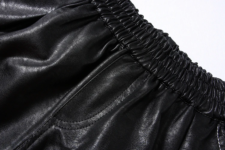 ALPHALMODA осенние женские шорты из искусственной кожи сплошной цвет изгибающий манжета, карман эластичный пояс шорты M-L