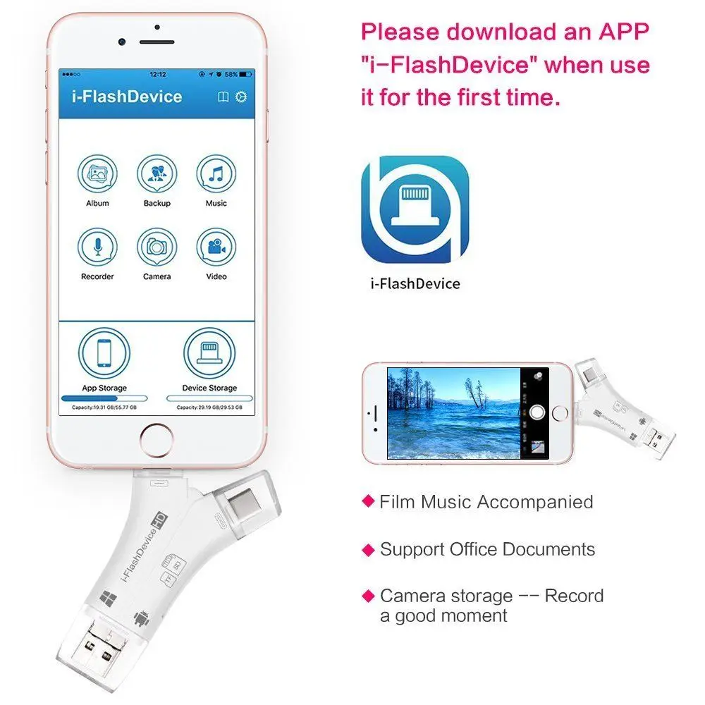 Type C Lightning Micro SD Card Reader 4in1 OTG Flash Memory TF For iPhone iPad MacBook USB Adapter | Компьютеры и офис