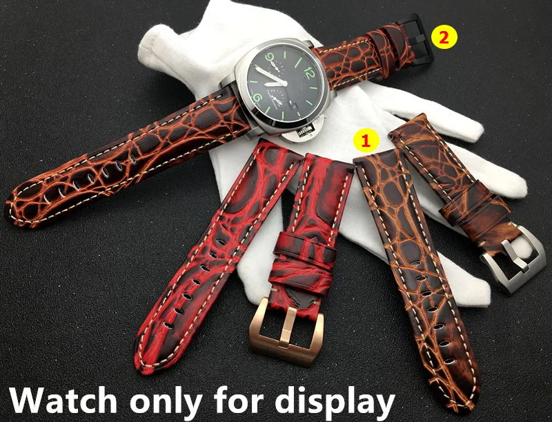 Brand quality rock grain real Genuine leather Watchband 24mm Watch Band For Panerai strap for PAM111/386/441 Buckle 44m tools | Наручные