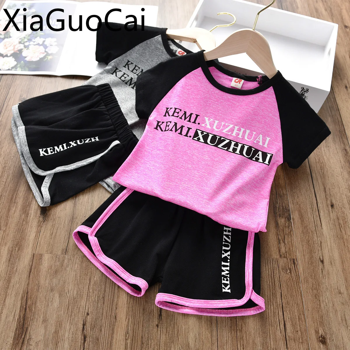 Pink Fashion Children's Sports Sets New Summer Casual Short-sleeved T-shirt Girls and Boys Clothing | Детская одежда и обувь