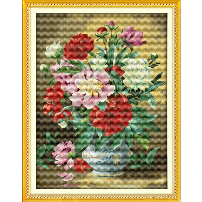 

The Peony Vase DIY DMC 14CT 11CT Handmade Cross Stitch Embroidery Kits Design Home Decoration Needlework Cross-stitch