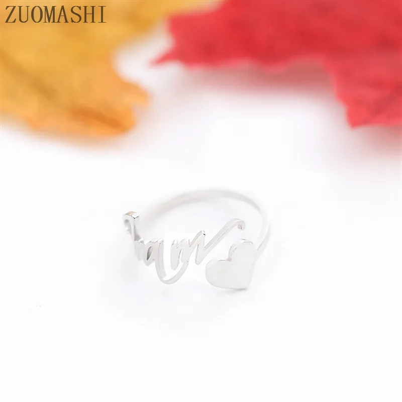 Custom Heart Name Ring Personalized Heart Ring Adjustable Size Stainless Steel Unique Jewelry Wedding Rings Gift For Women Girl