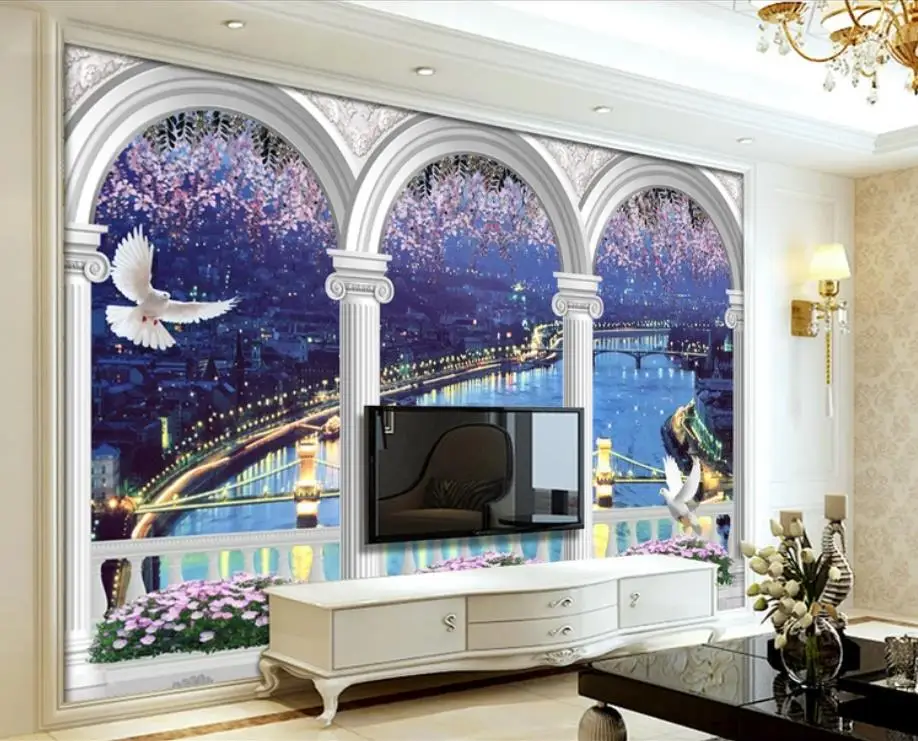 Wallpaper European arch Beautiful view from the window Living Room Bedroom Non-woven Mural Waterproof Wall papers Home Decor |