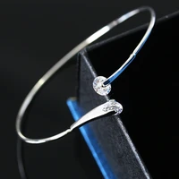 round shiny zircon double heads opening thin band bracelets bangles for women