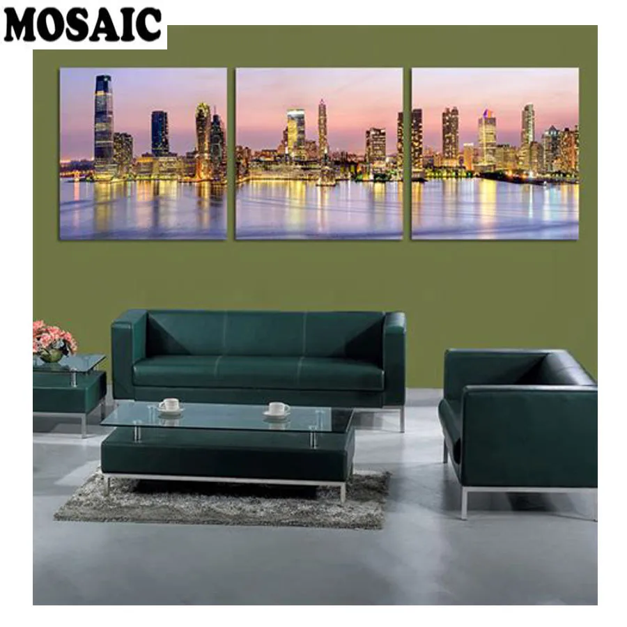 

5D DIY diamond embroidery round cross stitch city Scenic Modern Style Nordic City 3d diamond Painting night landscape 3pcs/set