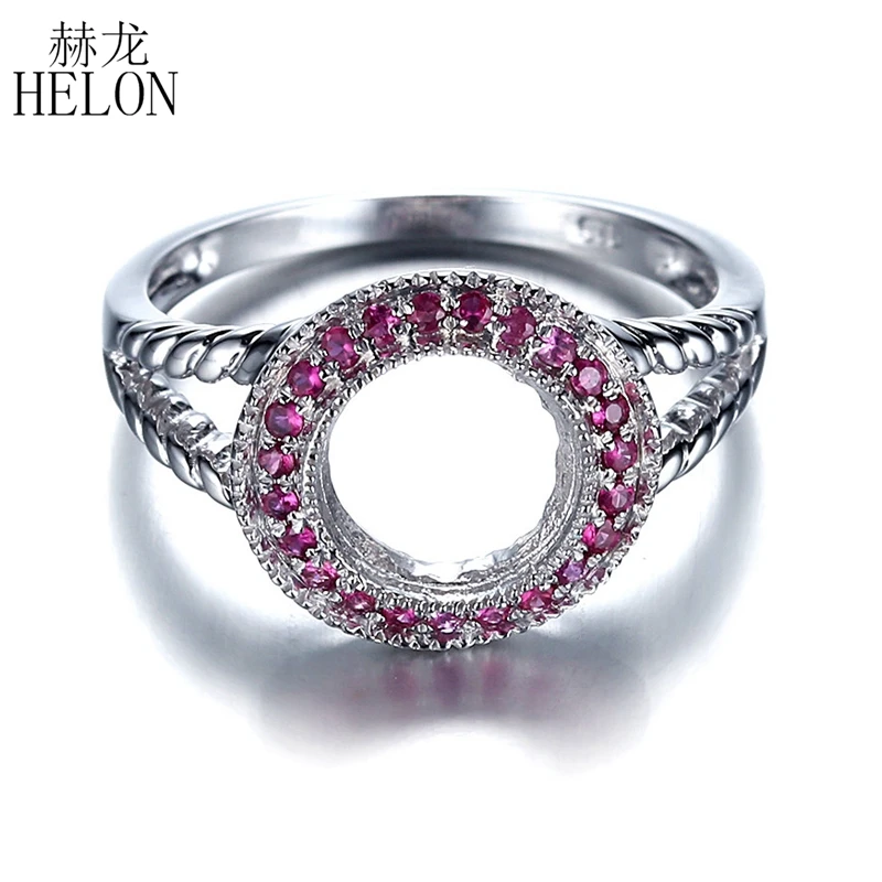 

HELON 7.5mm Round Cut Solid 14K White Gold 0.2ct Genuine Natural Ruby Art Deco Fine Jewelry Engagement Wedding Semi Mount Ring