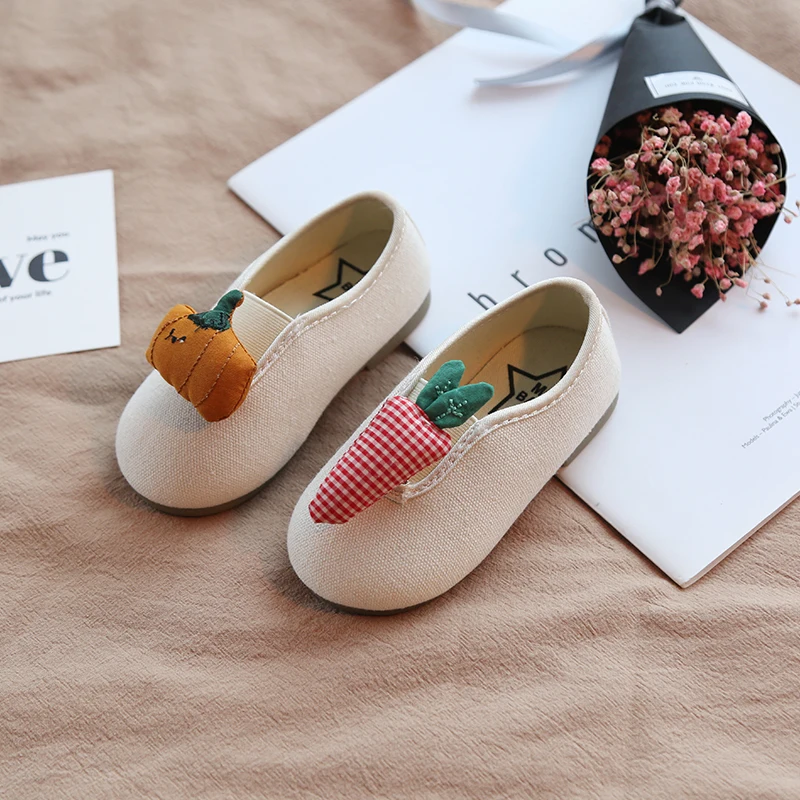 2018 Girls Lovely Pumpkin &amp Carrot Cartoon Canvas Sneaker Student shoes Black Brown white size 21-30 for 18M-6Ys | Детская одежда и