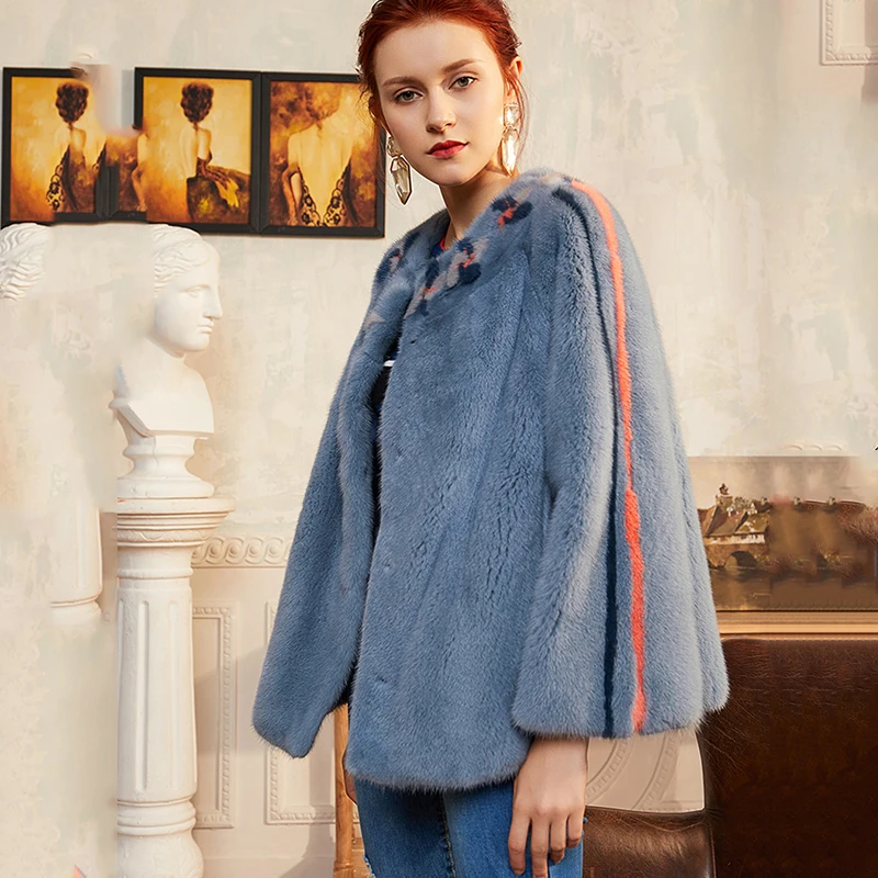 Ftangaiur Winter Women Import Velvet Mink Fur Coat O-Neck Thicken Jacket Slim Full Sleeve Short Real Coats | Женская одежда