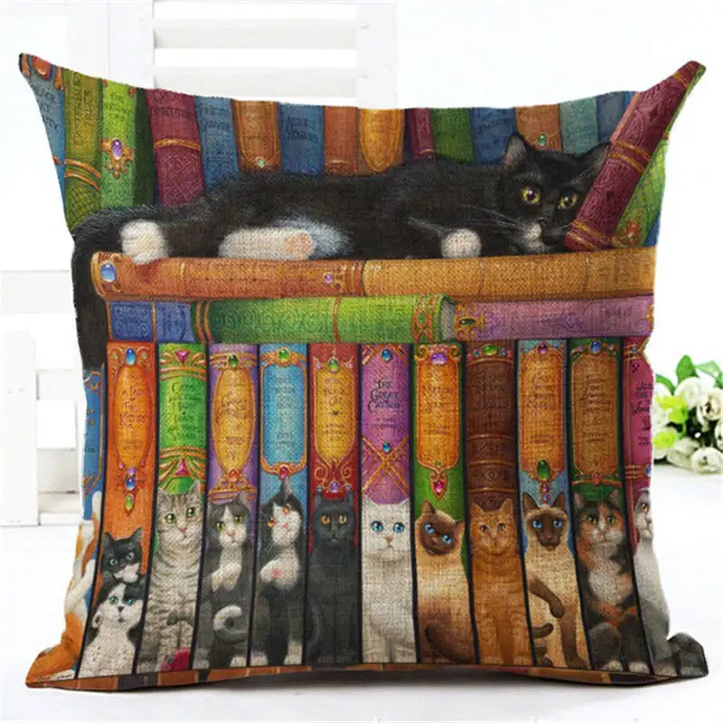 Leuke Kat Patroon Gedrukt Katoen Polyester Kussensloop Decoratieve Kussen Kussens Gebruik Voor Thuis Sofa Auto Kantoor Almofadas | Дом и сад