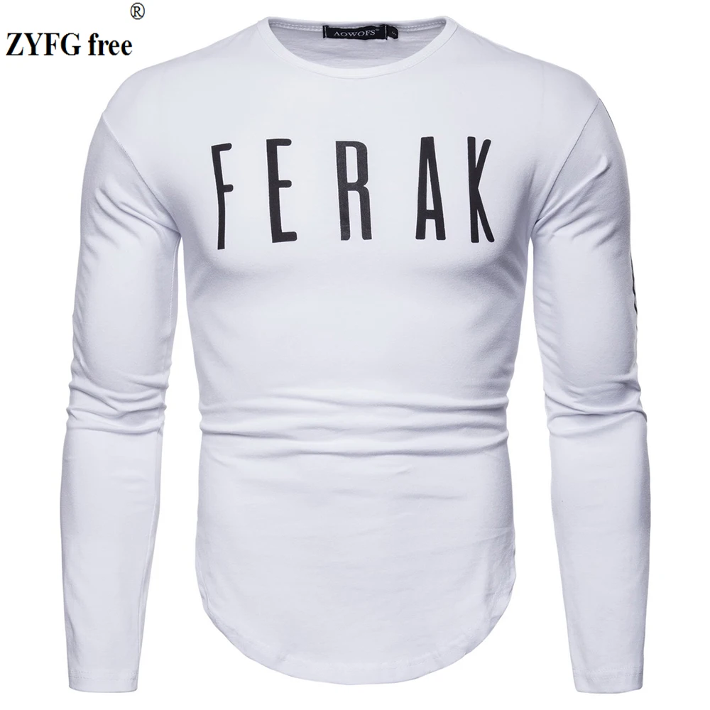 Модный тренд мужские повседневные топы футболка с длинными рукавами и круглым