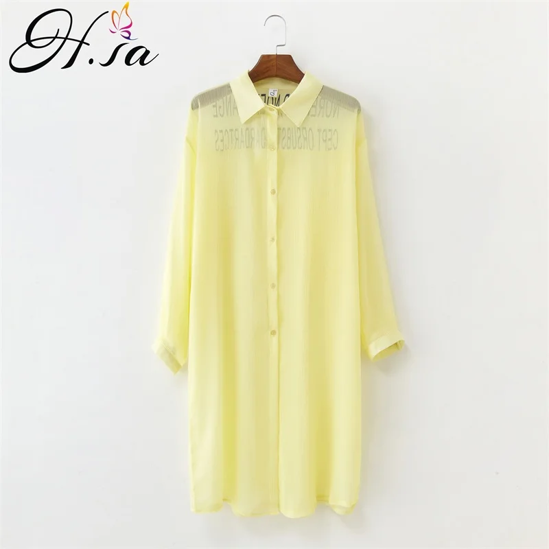 Женский Длинный свободный топ H.SA блузка с отложным воротником и длинным рукавом