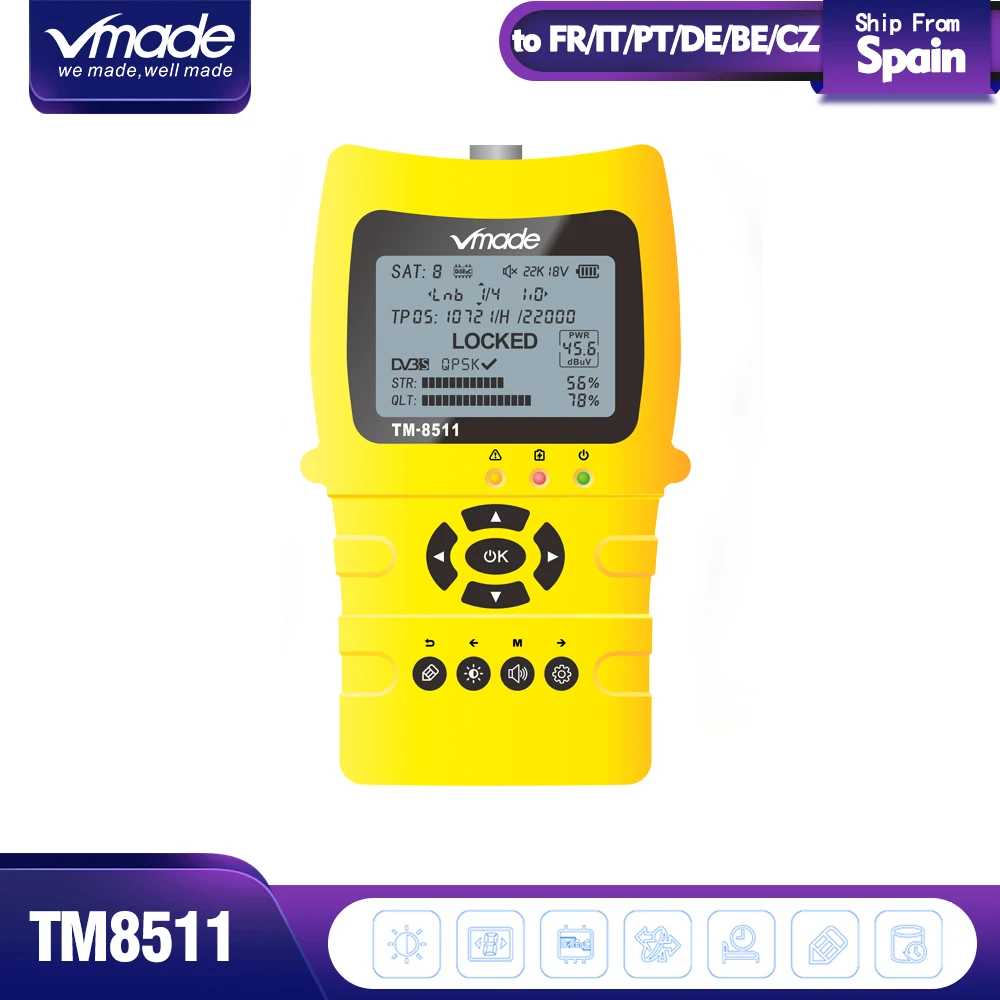 Vmade Satlink TM-8511 спутниковый искатель DVB-S2 FTA CKU диапазон HD 1080P 2,0 дюймов lcd цифровой спутниковый искатель