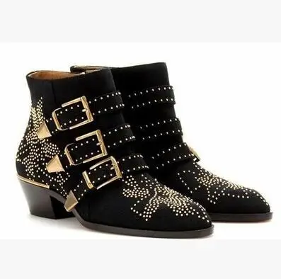 as show Bottes femme; Роскошные ботильоны для женщин Susanna с кристаллами; зимняя обувь для офиса; Ботинки martin; ботинки в байкерском стиле на не сужающемся книзу массивном каблуке - Цвет: as show