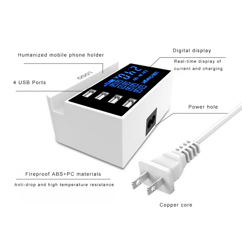 Многофункциональная зарядная станция usb для телефона планшета быстрая 4 порта
