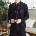 Рубашка Zongke в китайском стиле мужская с вышивкой, однотонная модная уличная одежда в стиле Харадзюку, с длинным рукавом, размеры до 5XL, 2022