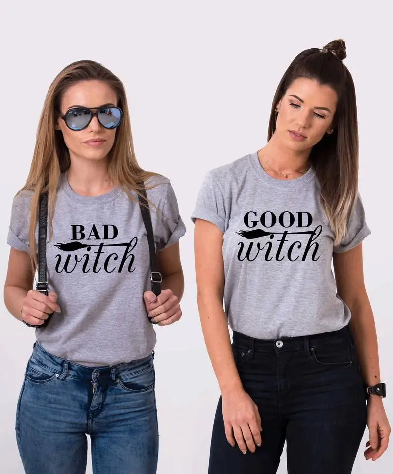 Sugarbaby Good Witch Bad Best Friend Halloween Shirts Matching t shirts bff Gift Short Sleeve Fashion Tops | Женская одежда