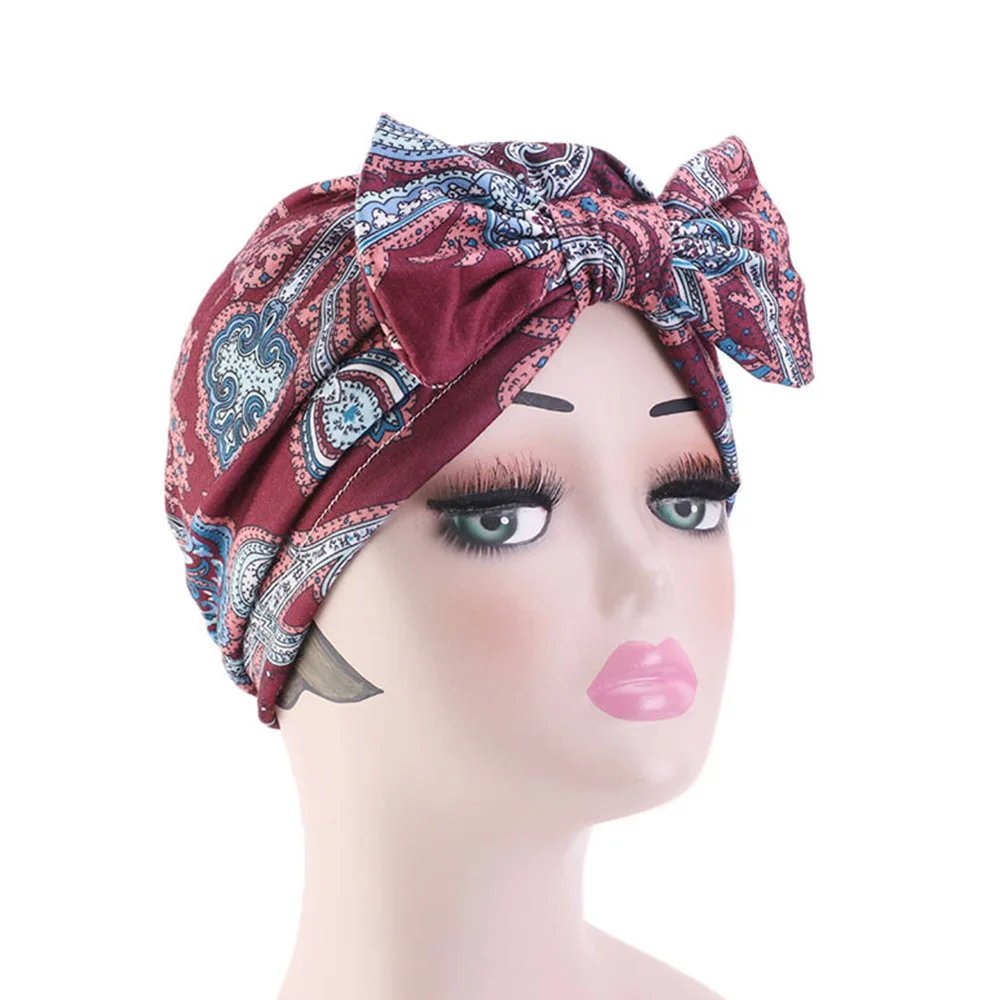 

Solid Color Bow Turban Women Cotton Soft Chemo Cap Headscarf