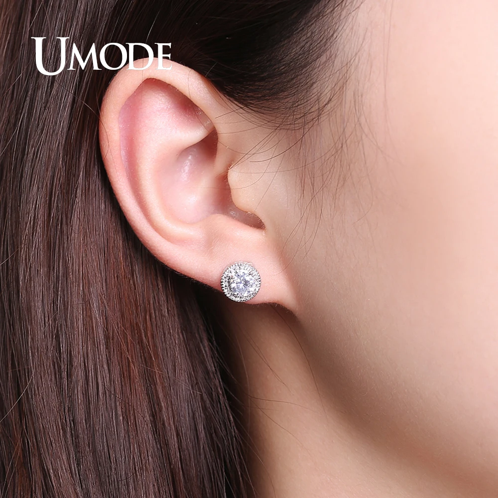 Женские сережки гвоздики UMODE круглые серьги белого и золотого цвета с