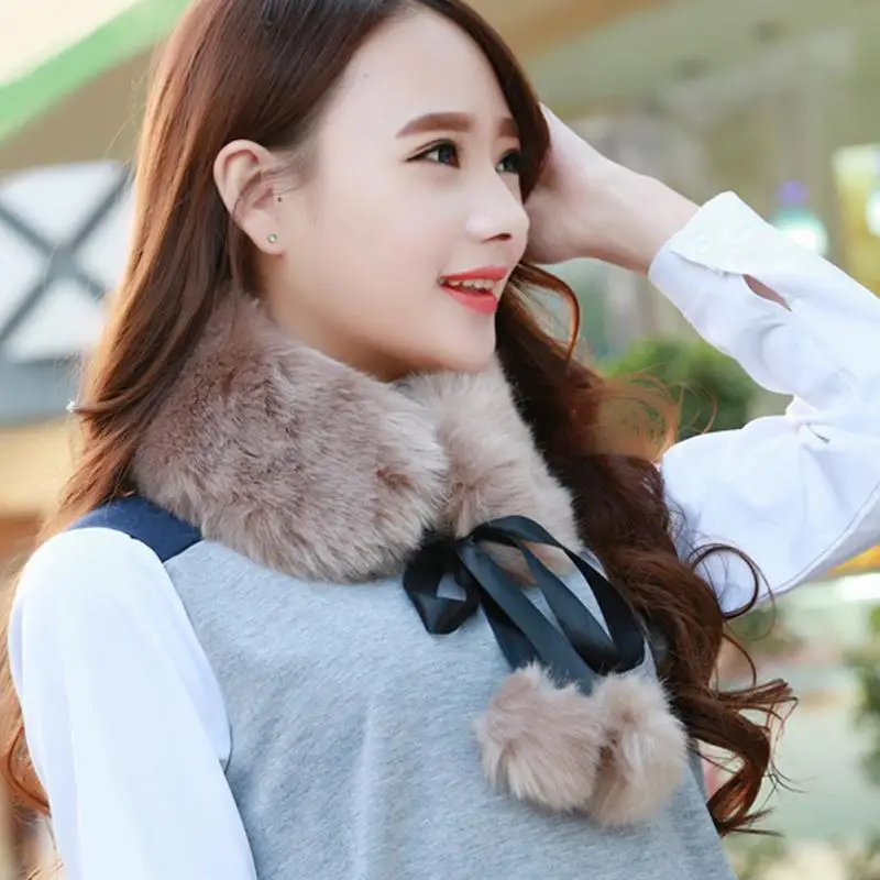 Теплый зимний женский шарф из искусственного меха пушистый шаль для шеи в