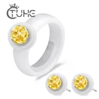 Комплект женских ювелирных изделий, розовые, желтые, красные, белые, голубые, стразы AAA, керамическое кольцо и 2019, Комплект сережек для женщин