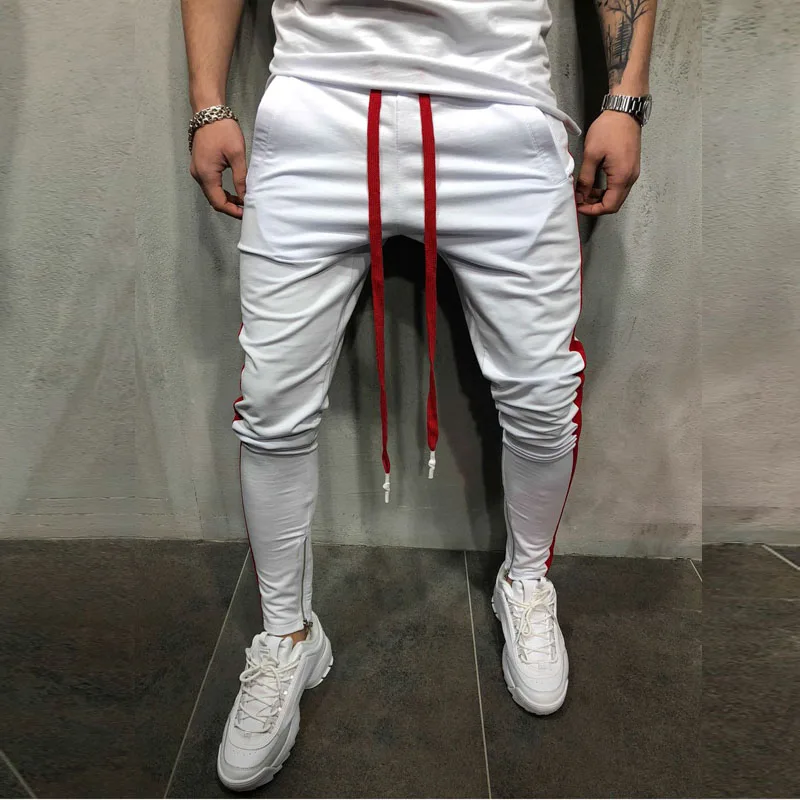 Сбоку полосой Drawstring Для мужчин трек Штаны контраст Цвет карандаш хип-хоп уличной