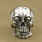 LINSION ручной работы 925 пробы серебряные высокие детали череп мужское байкерское Рок панк кольцо TA76 США Размер 7  15
