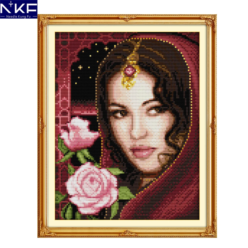 

NKF The Indian Beauty Cross Stitching Painting DIY Needlework Cross Stitch Kits for Embroidery Home Decoration Cross-stitch Set