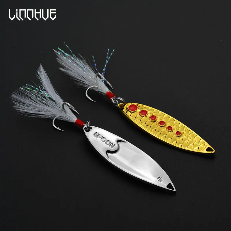 

LINNHUE 1PCS Fishing Lure Leech 3.4-6.7cm 3g 5g 7g 10g 15g 20g Zinc Alloy Spool Lure Sequins Hard Bait Sea Lake Lure Treble Hook