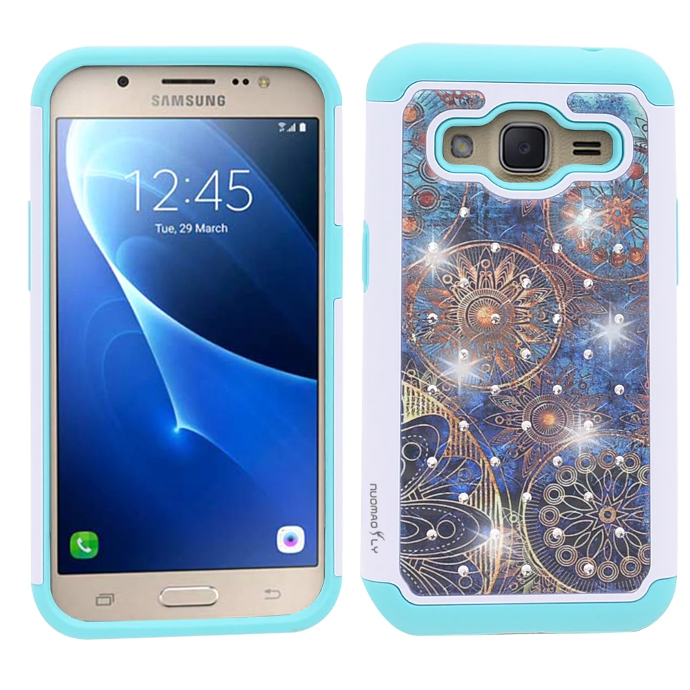 Nuomaofly чехол для Galaxy J7 шипованных rhinestond Гибридный Панцири защитник двойной Слои